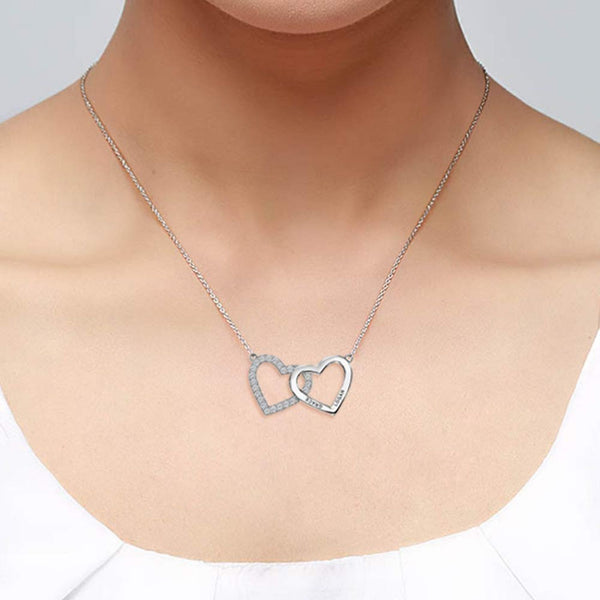 Personalised 925 Sterling Silver Interlocking Heart Couple Necklace for Teen Women