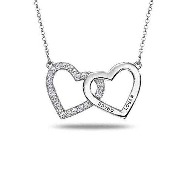 Personalised 925 Sterling Silver Interlocking Heart Couple Necklace for Teen Women