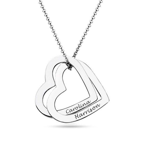 Personalised 925 Sterling Silver Interlocking Heart Couple Necklace for Teen Women