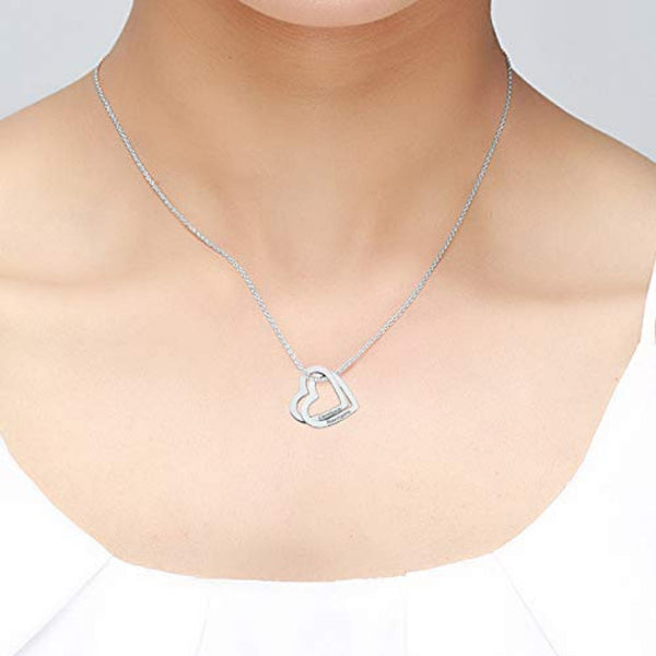 Personalised 925 Sterling Silver Interlocking Heart Couple Necklace for Teen Women