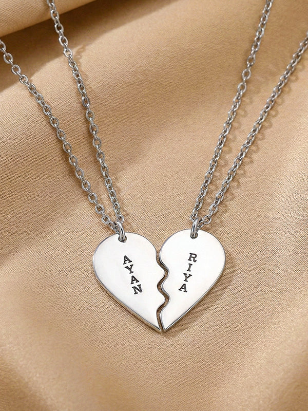 Personalized Broken Heart Couple Necklace