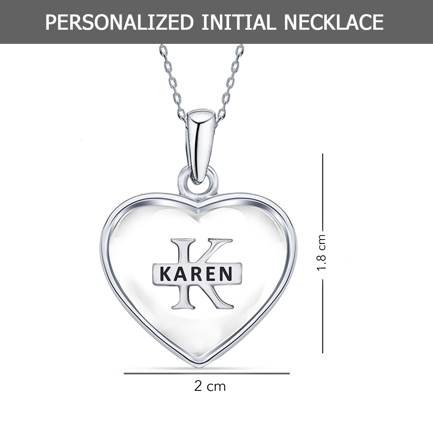 925 Sterling Silver Personalised Heart Shape Custom Initial Transparent Resin Pendant Necklace for Teen Women