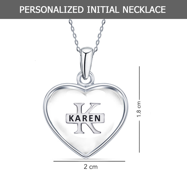 925 Sterling Silver Personalised Heart Shape Custom Initial Transparent Resin Pendant Necklace for Teen Women