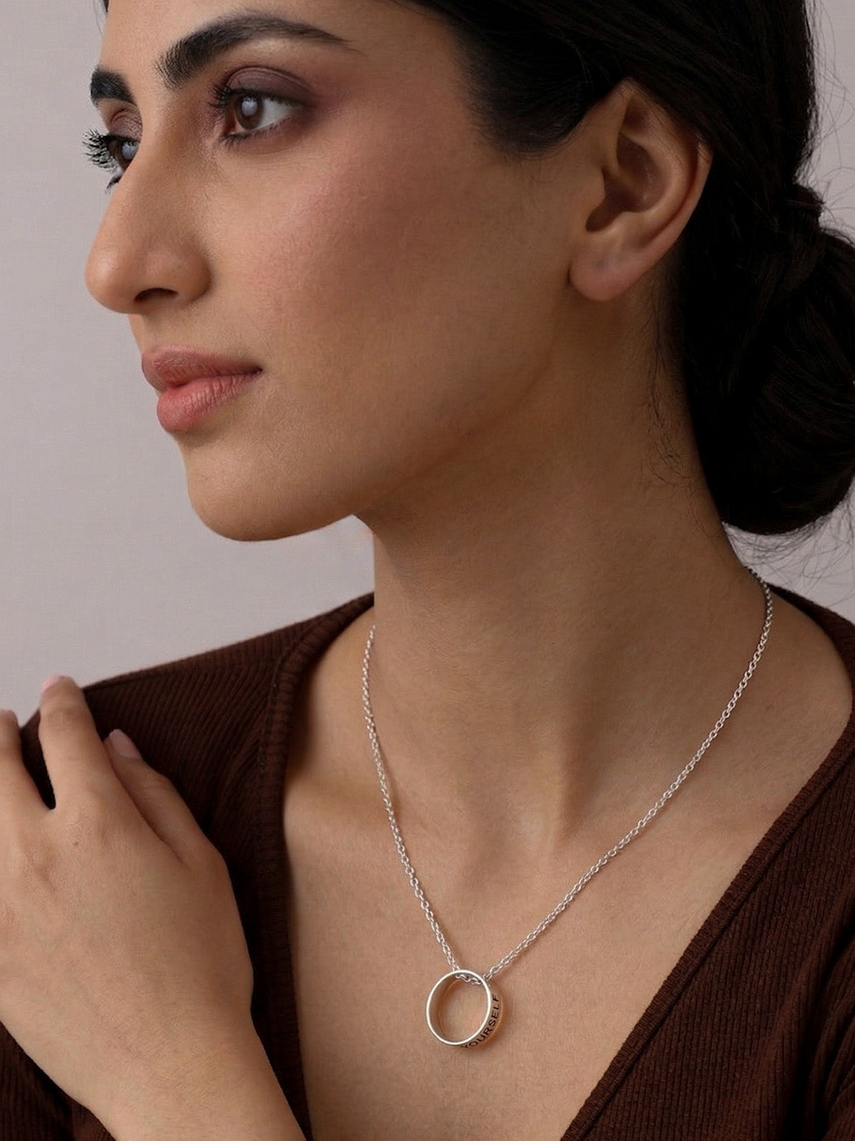 Personalised Outside Engraved Circle Ring Necklace