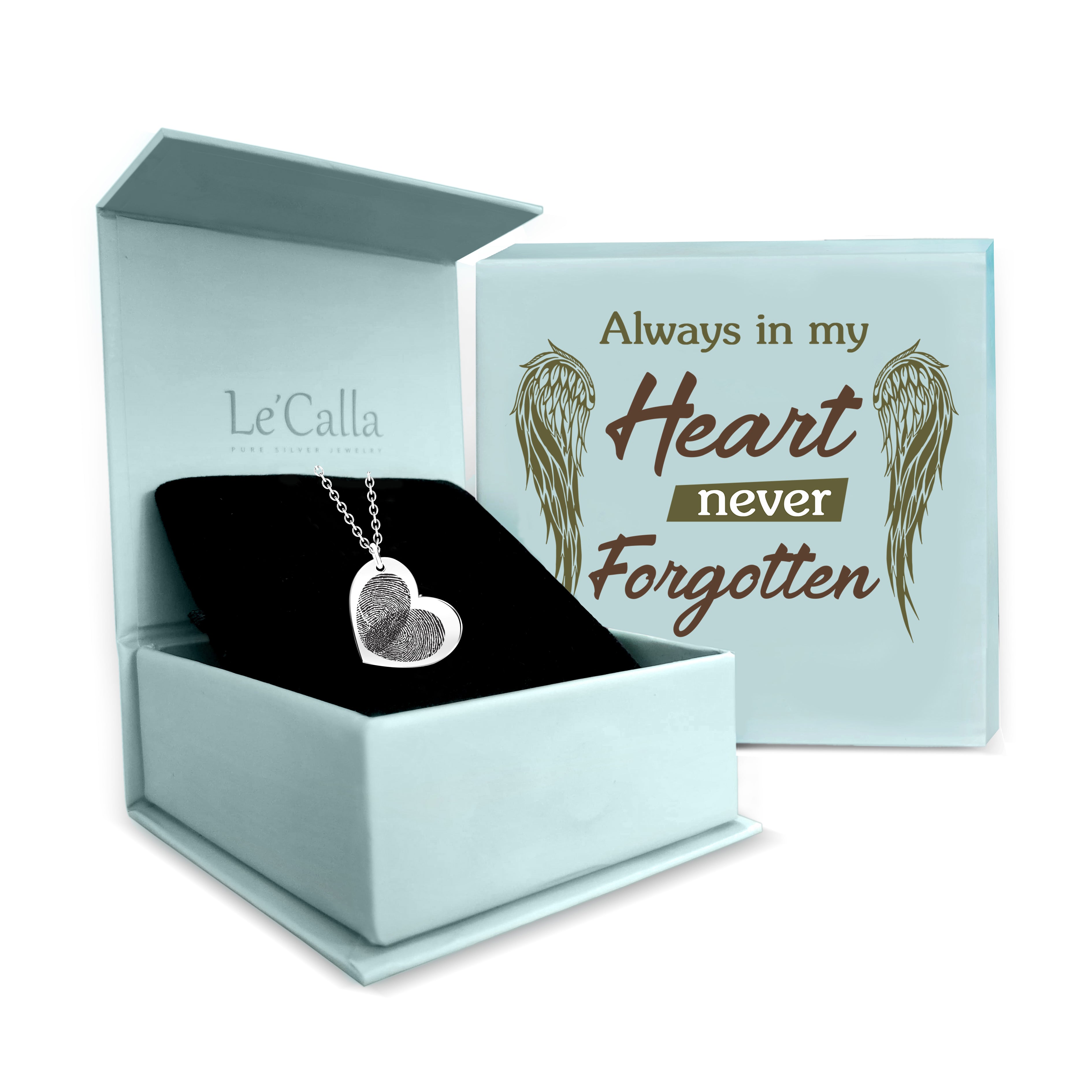 Personalised 925 Sterling Silver Eternal Bond Couple Fingerprint with Name Heart Pendant Necklace with Personalised Message BOX for Women