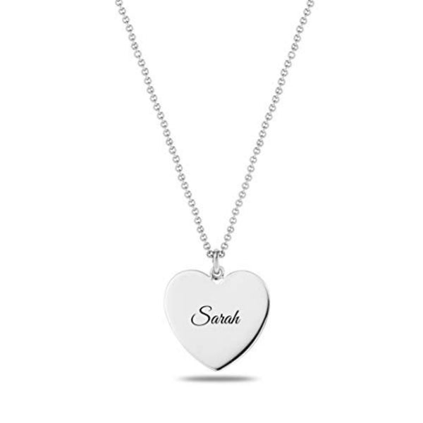 Personalised 925 Sterling Silver Engraved Heart Charm Name Necklace for Teen Women