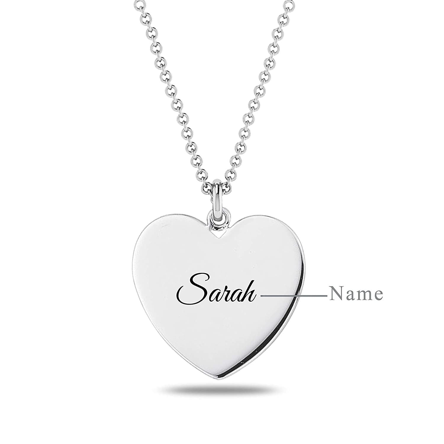 Personalised 925 Sterling Silver Engraved Heart Charm Name Necklace for Teen Women