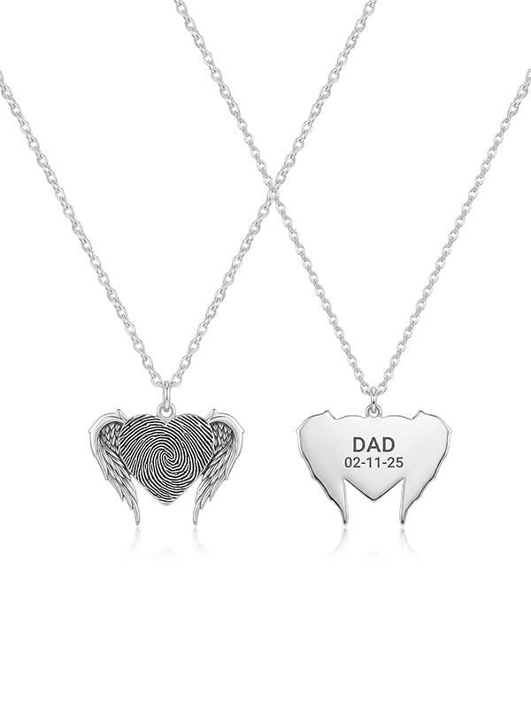 Personalized Angel Wing Fingerprint Heart Necklace