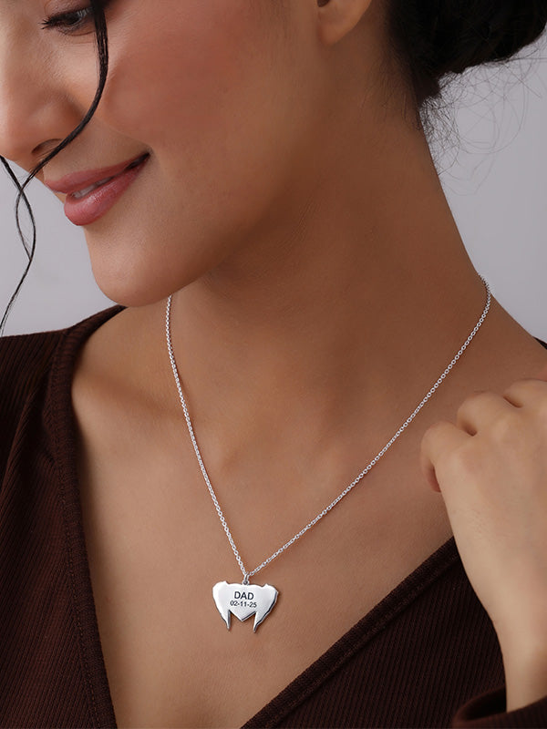 Personalized Angel Wing Fingerprint Heart Necklace