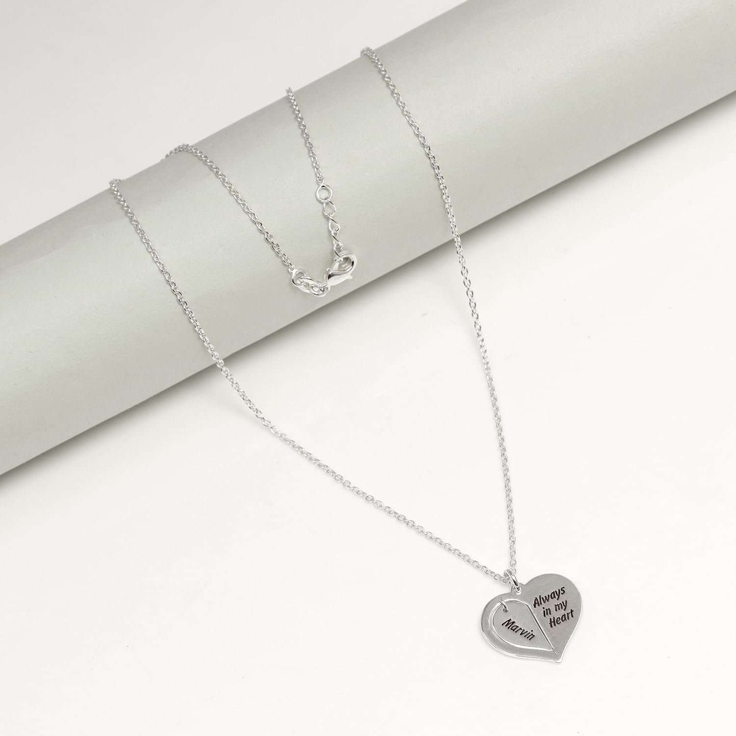 Personalised 925 Sterling Silver Engraved Name and Message Heart Pendant Necklace with Personalised Photo & Message BOX for Women