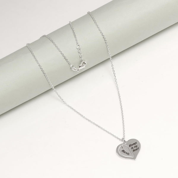 Personalised 925 Sterling Silver Engraved Name and Message Heart Pendant Necklace with Personalised Photo & Message BOX for Women