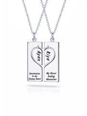 Personalized Double Heart Message Bar Necklace