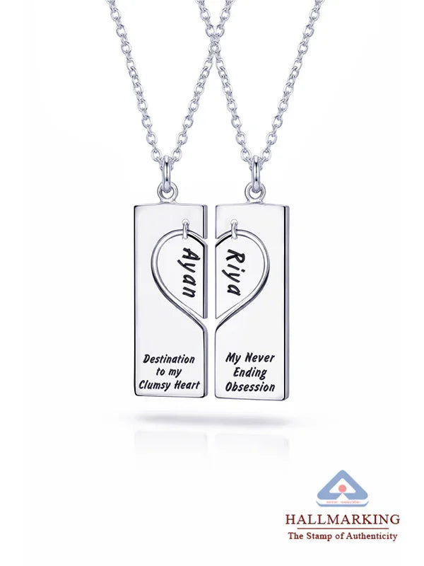 Personalized Double Heart Message Bar Necklace