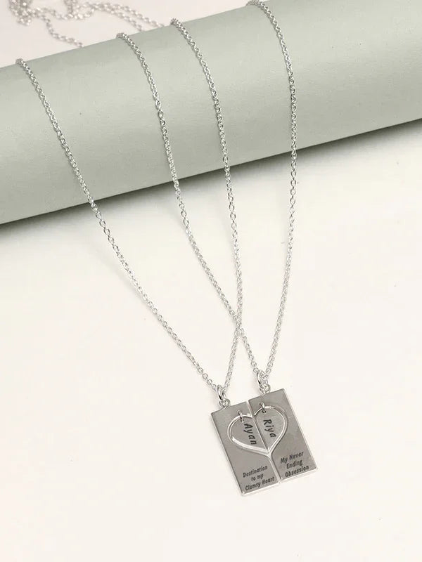 Personalized Double Heart Message Bar Necklace