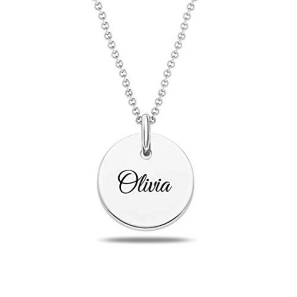 Personalised 925 Sterling Silver Engraved Disc Charm Name Necklace for Teen Women