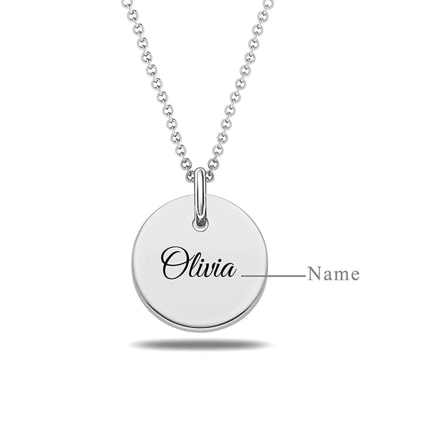 Personalised 925 Sterling Silver Engraved Disc Charm Name Necklace for Teen Women