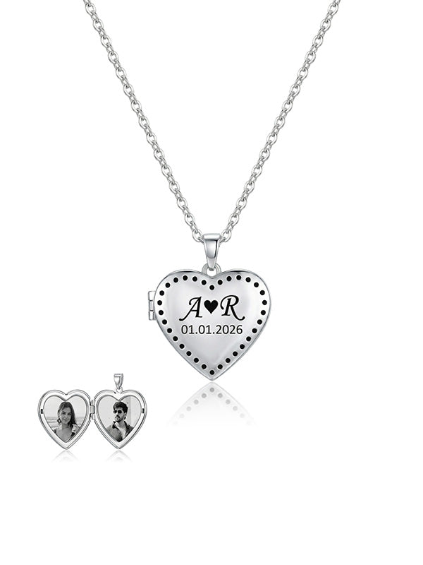 Personalized Heart Photo Message Locket Necklace