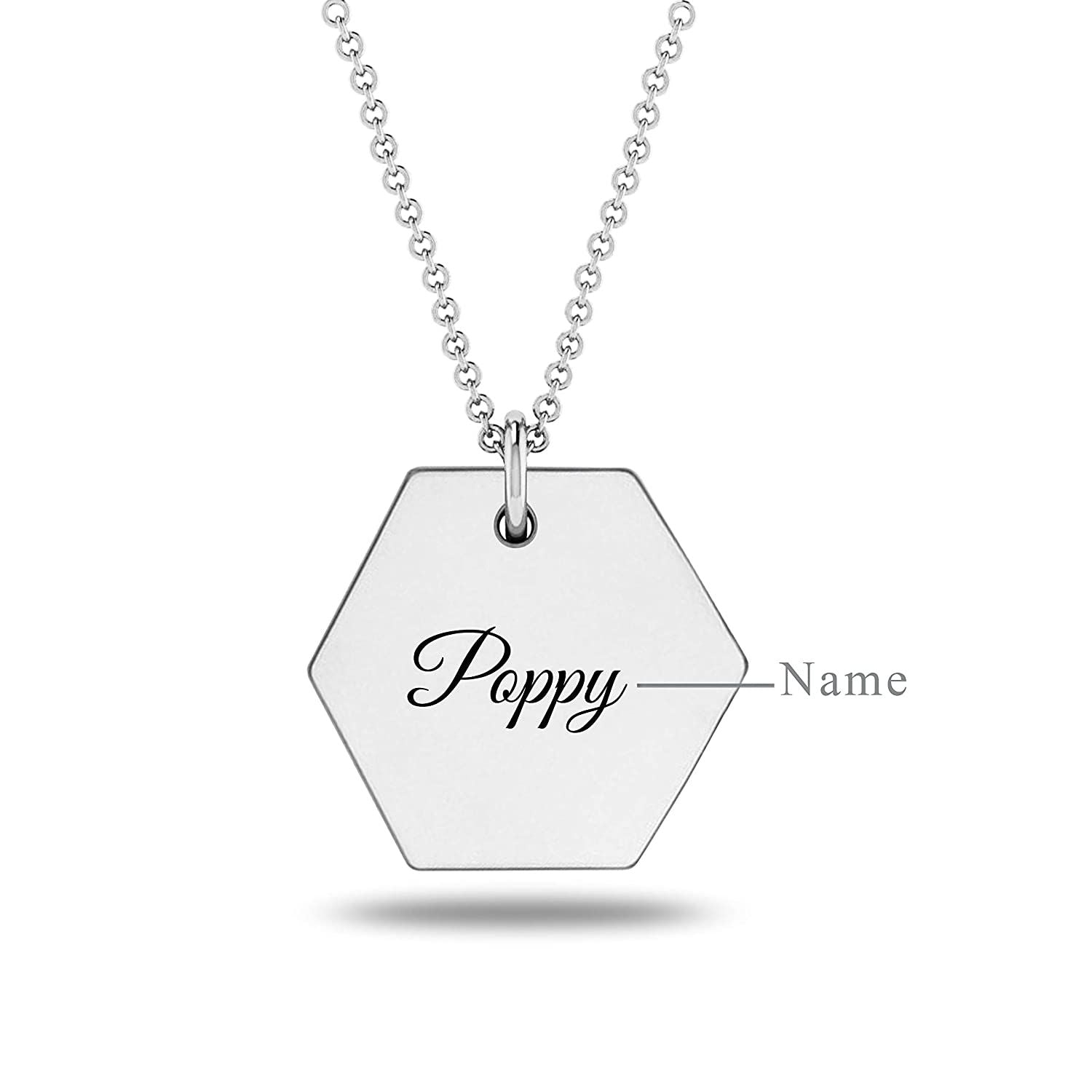 Personalised 925 Sterling Silver Hexagon Charm Name Necklace for Teen Women