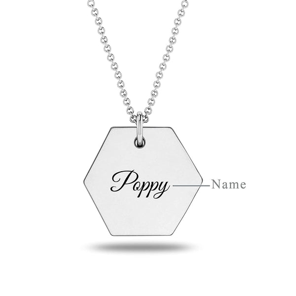Personalised 925 Sterling Silver Hexagon Charm Name Necklace for Teen Women