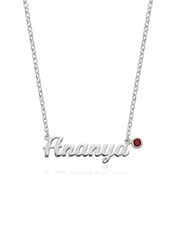 Personalized Name Plate Birthstone Necklace