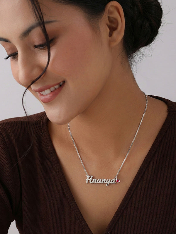 Personalized Name Plate Birthstone Necklace