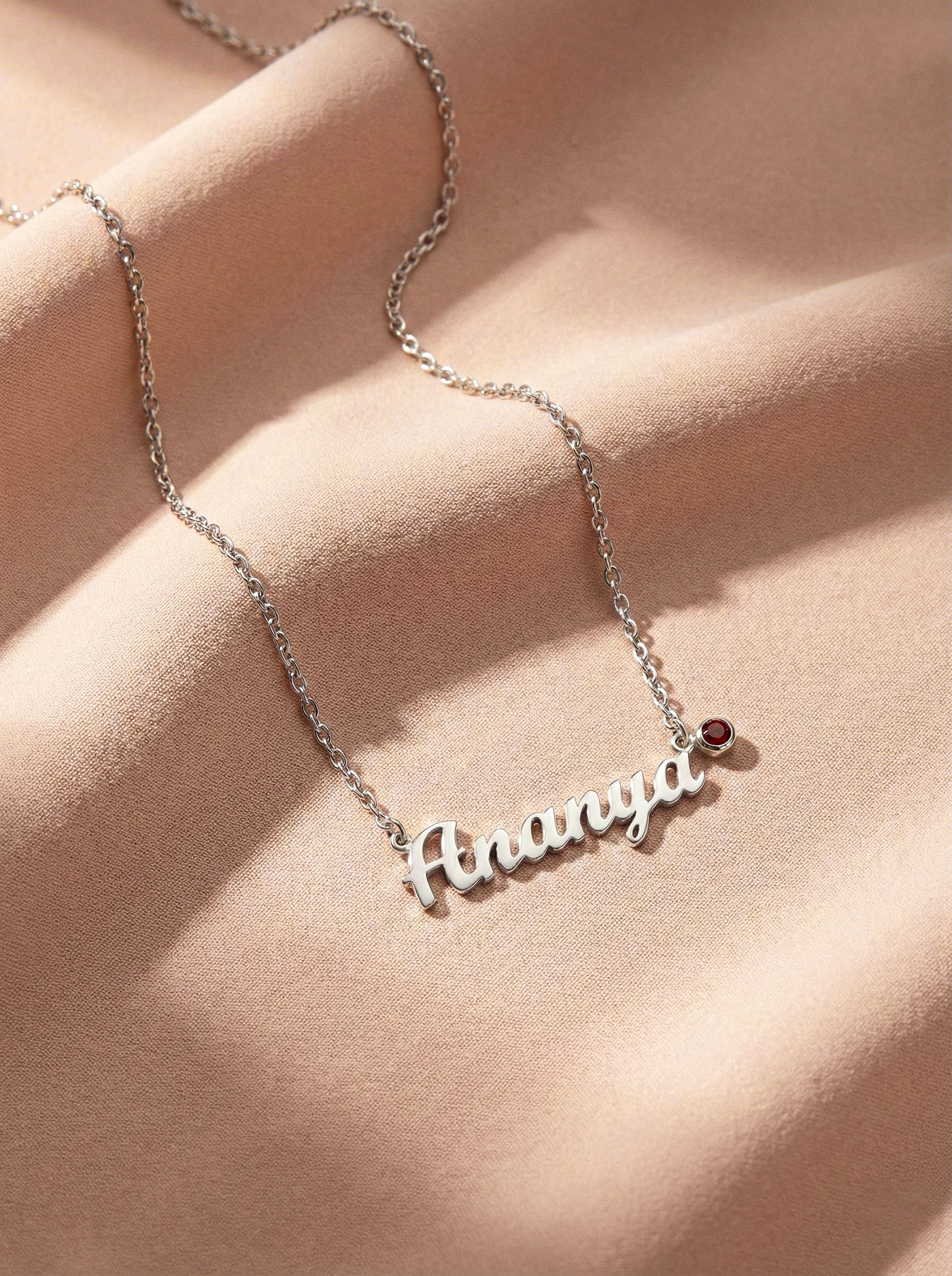 Personalized Name Plate Birthstone Necklace