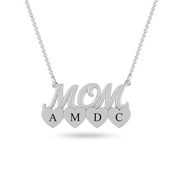 Personalised 925 Sterling Silver Mom Heart Message or Initial Necklace for Teen Women