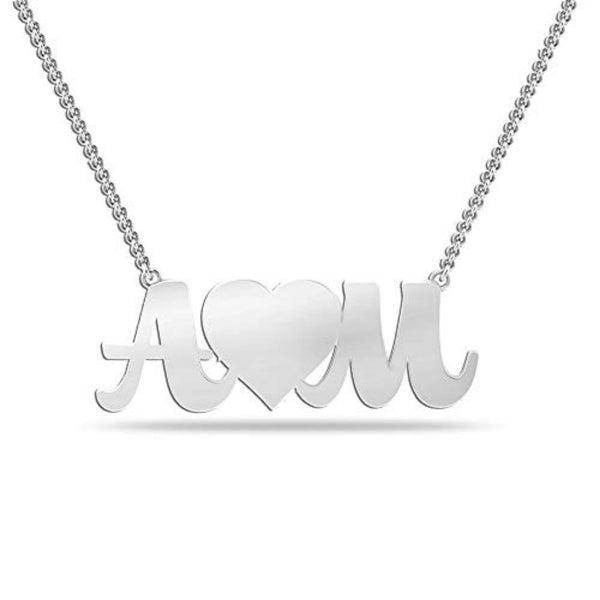 Personalised 925 Sterling Silver Couple Initial Heart Necklace for Teen Women