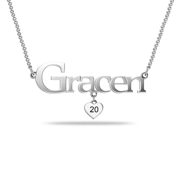 Personalised 925 Sterling Silver Graduation Name and Year Heart Charm Necklace for Teen Women