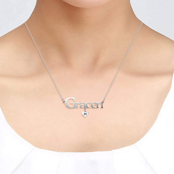 Personalised 925 Sterling Silver Graduation Name and Year Heart Charm Necklace for Teen Women