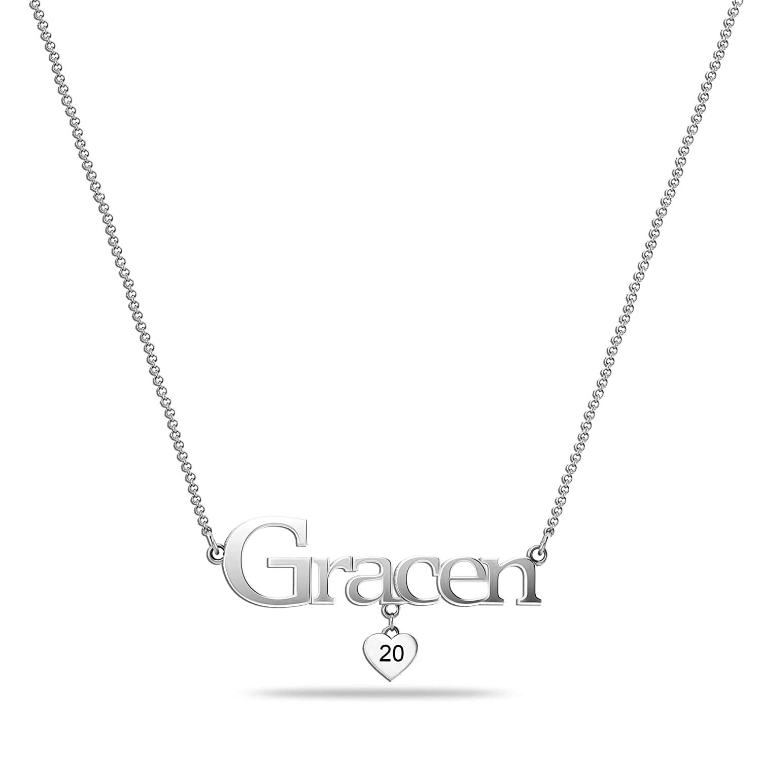 Personalised 925 Sterling Silver Graduation Name and Year Heart Charm Necklace for Teen Women