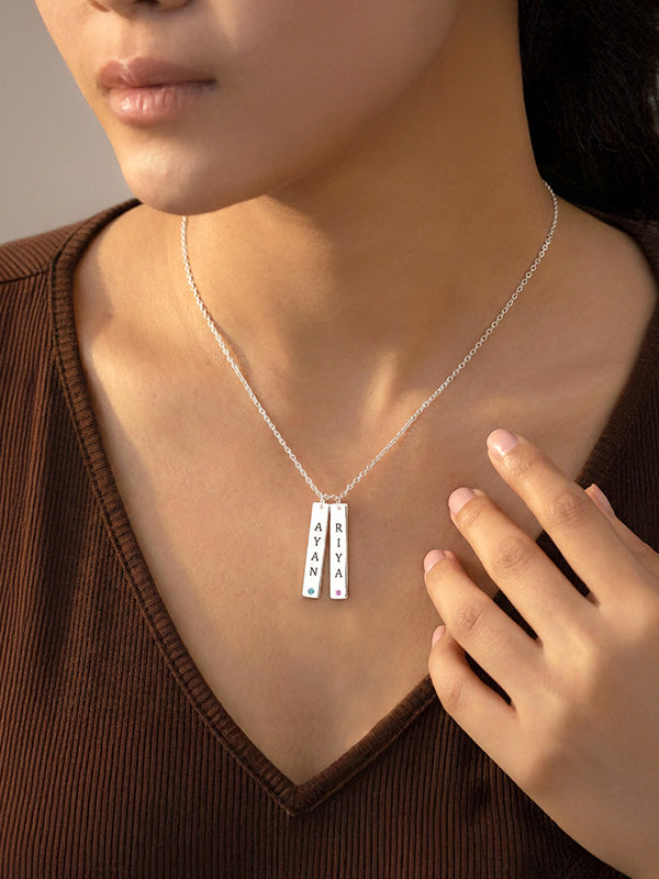 Personalized Vertical Double Bar Couple Necklace