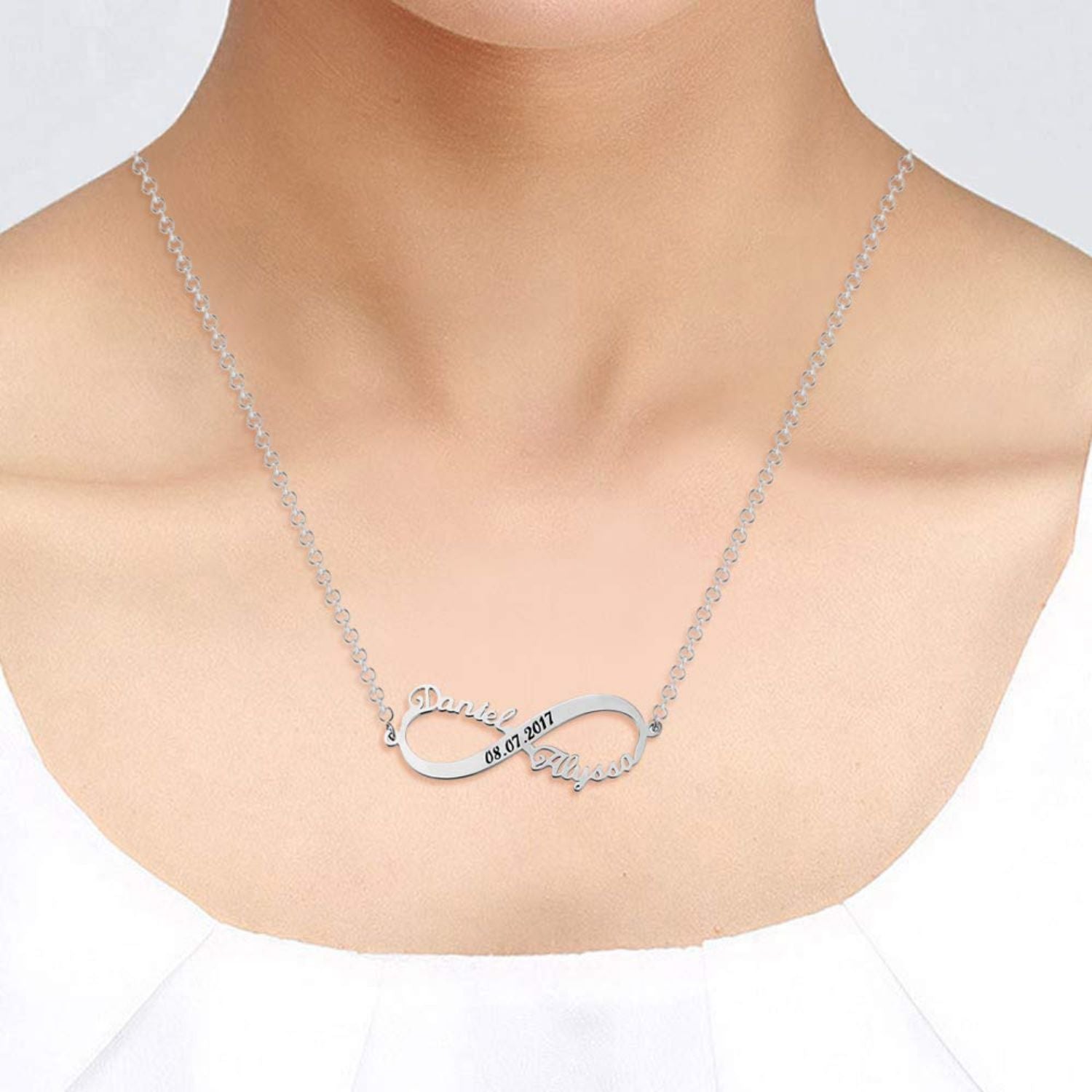 Personalised 925 Sterling Silver Engraved Name Infinity Necklace for Teen Women