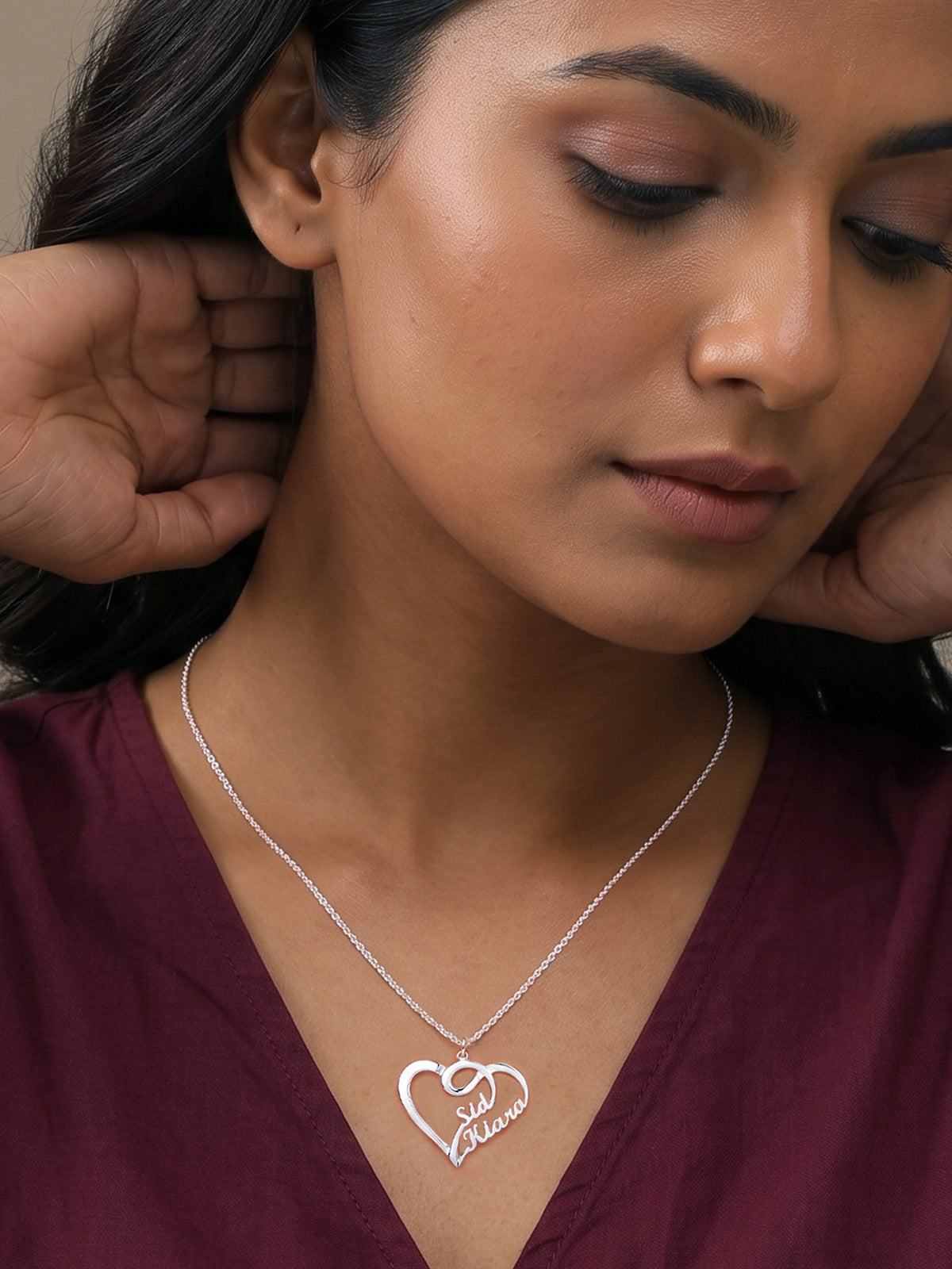 Personalized Double Heart Name Necklace