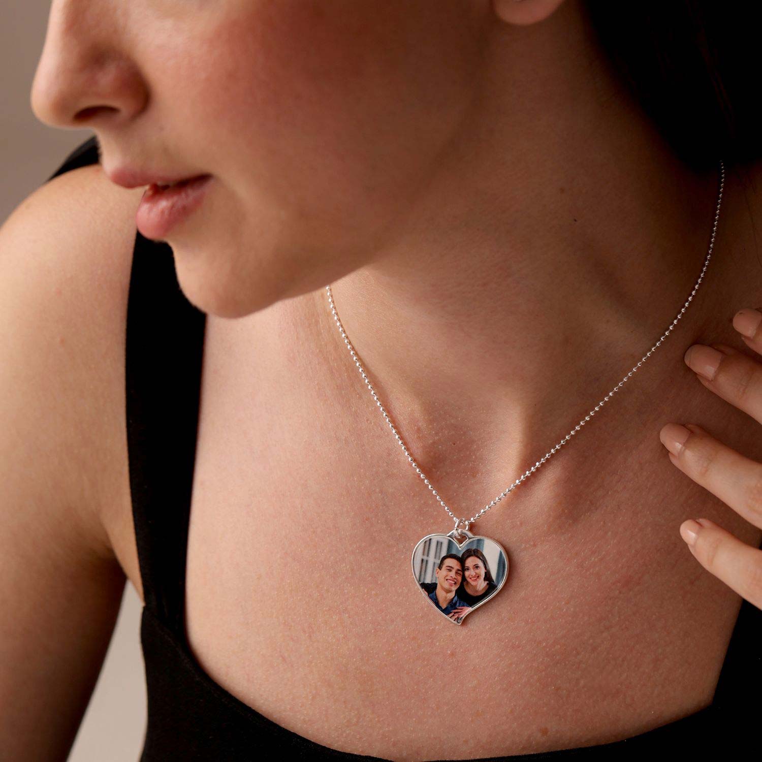 Personalised Customized 925 Sterling Silver Photo and Message Heart Pendant Necklace for Women and girls