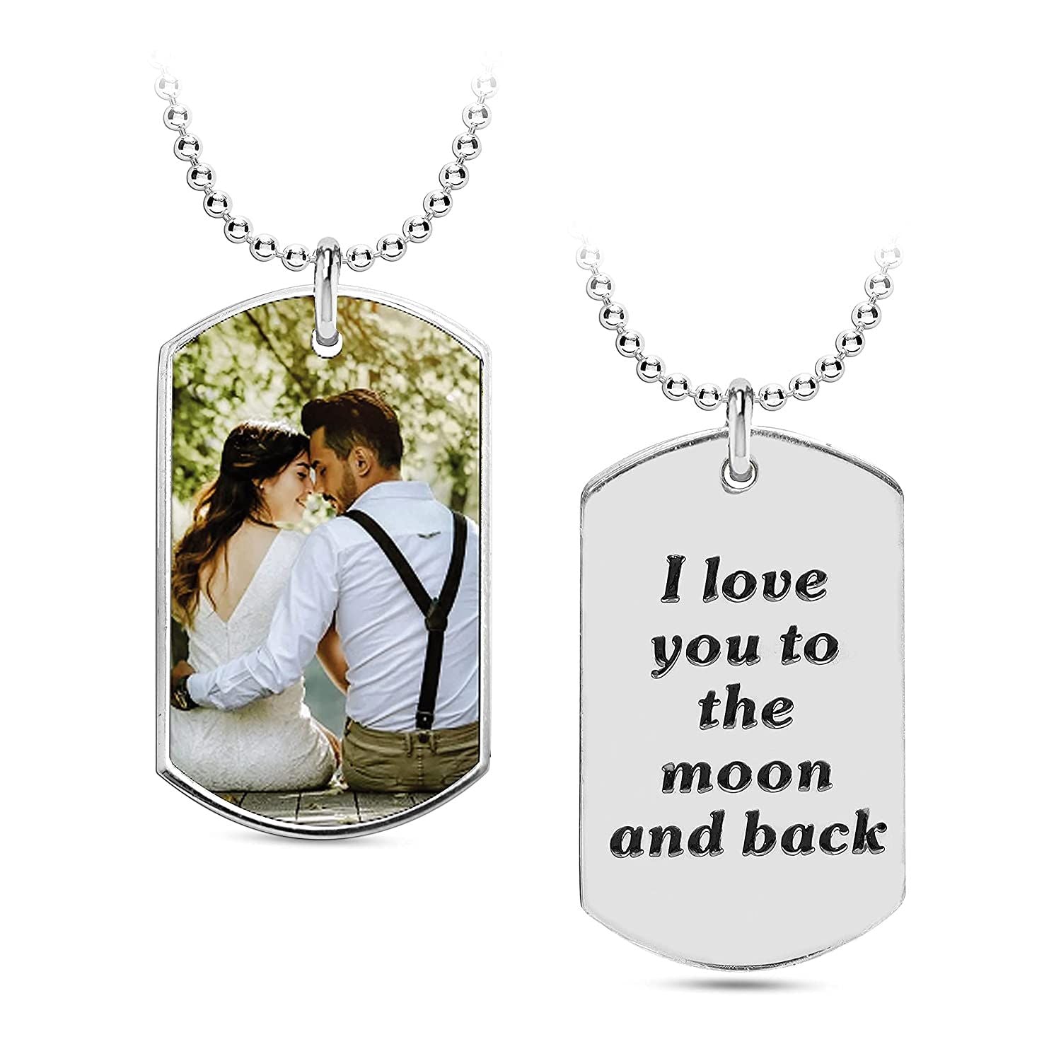 Personalised 925 Sterling Silver Photo and Message Dog Tag Pendant Necklace for Teen Women