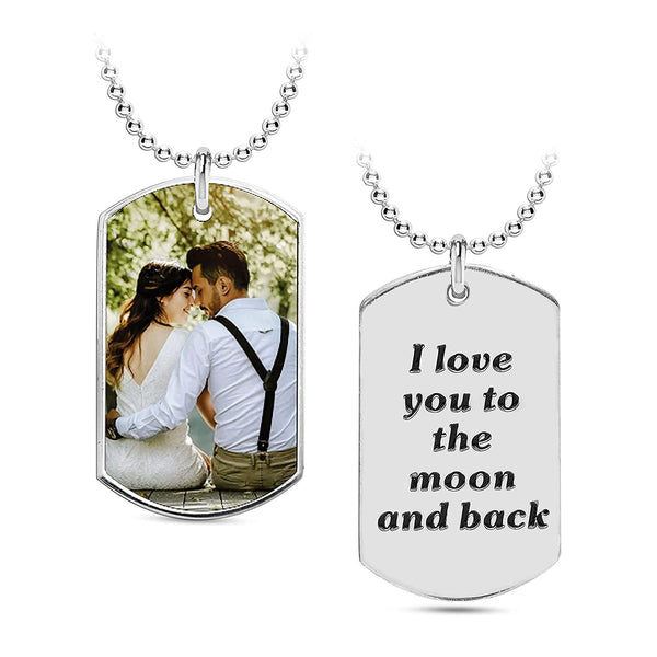 Personalised 925 Sterling Silver Photo and Message Dog Tag Pendant Necklace for Teen Women