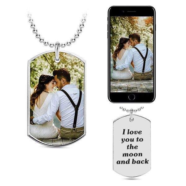 Personalised 925 Sterling Silver Photo and Message Dog Tag Pendant Necklace for Teen Women
