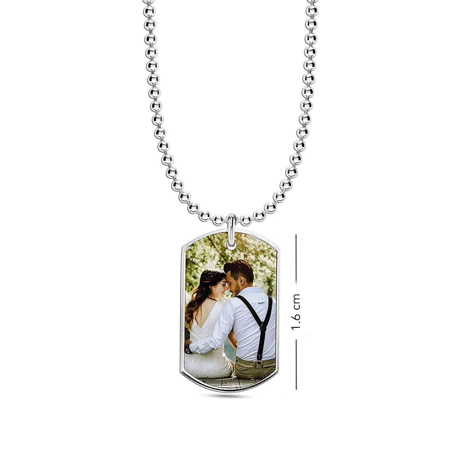Personalised 925 Sterling Silver Photo and Message Dog Tag Pendant Necklace for Teen Women