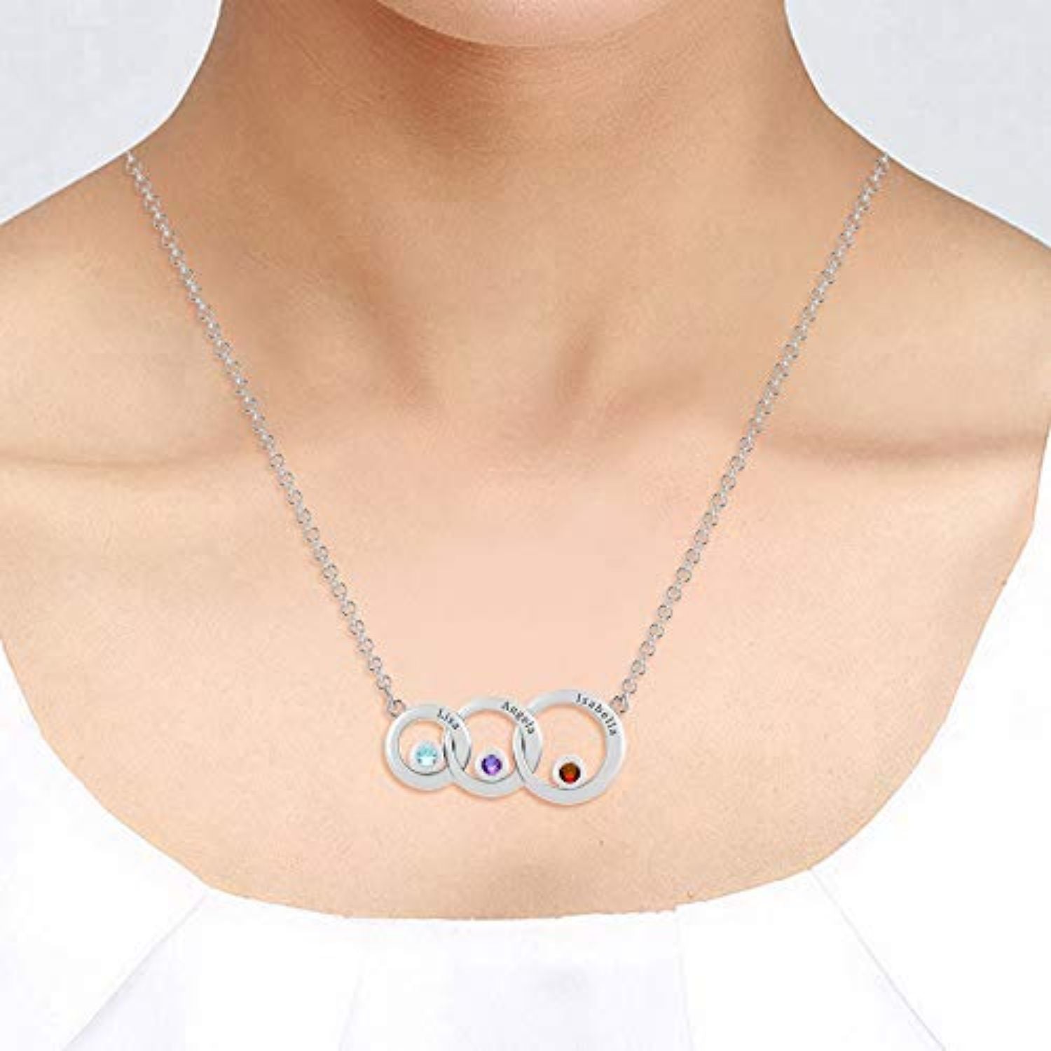 Personalised 925 Sterling Silver Family Circle Name Message Necklace for Teen Women