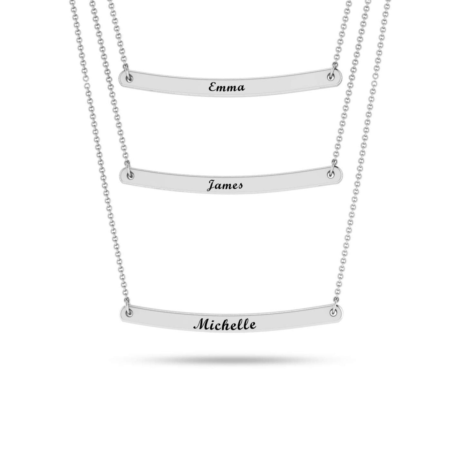 Personalised 925 Sterling Silver 3 Layer Bar Name Family Necklace for Teen Women