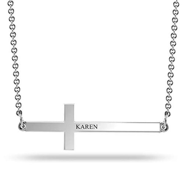 Personalized Custom Name Cross Pendant Necklace Stainless Steel - Engraved Gold Or Silver, Adjustable Chain