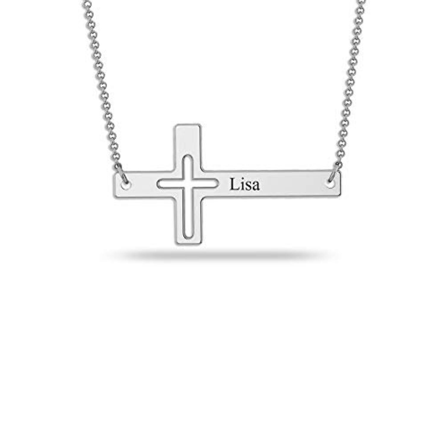 925 Sterling Silver Personalised Engraved Cross Name Necklace for Teen Women