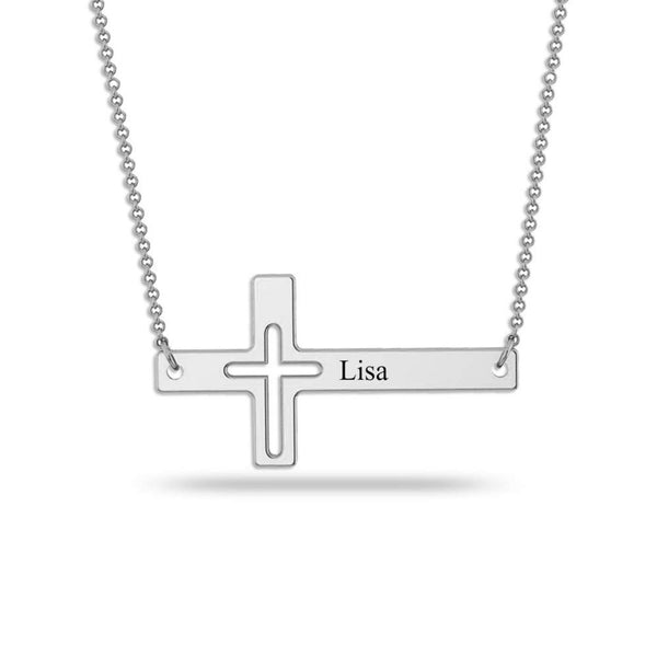 925 Sterling Silver Personalised Engraved Cross Name Necklace for Teen Women