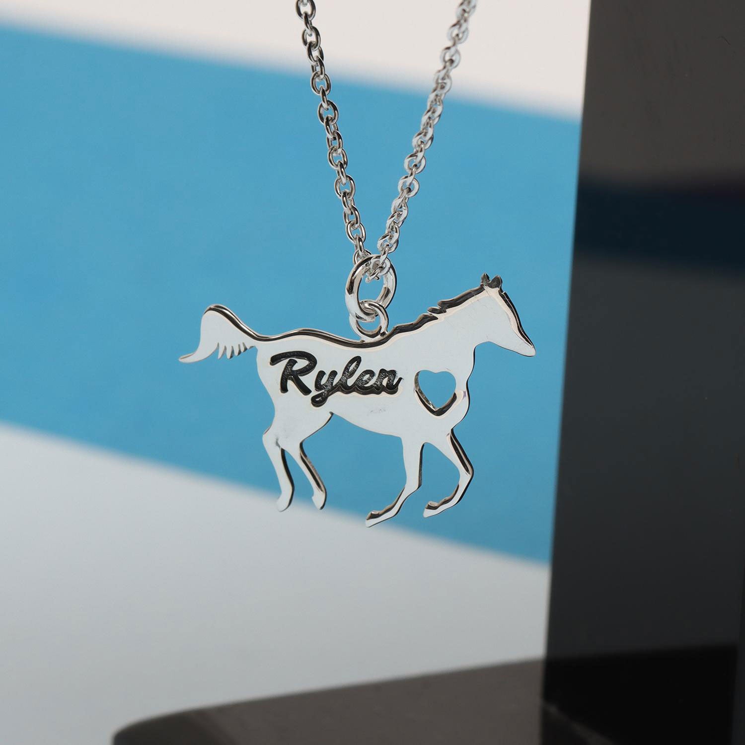 Personalised 925 Sterling Silver Horse Silhouette Name Message Necklace for Teen Women