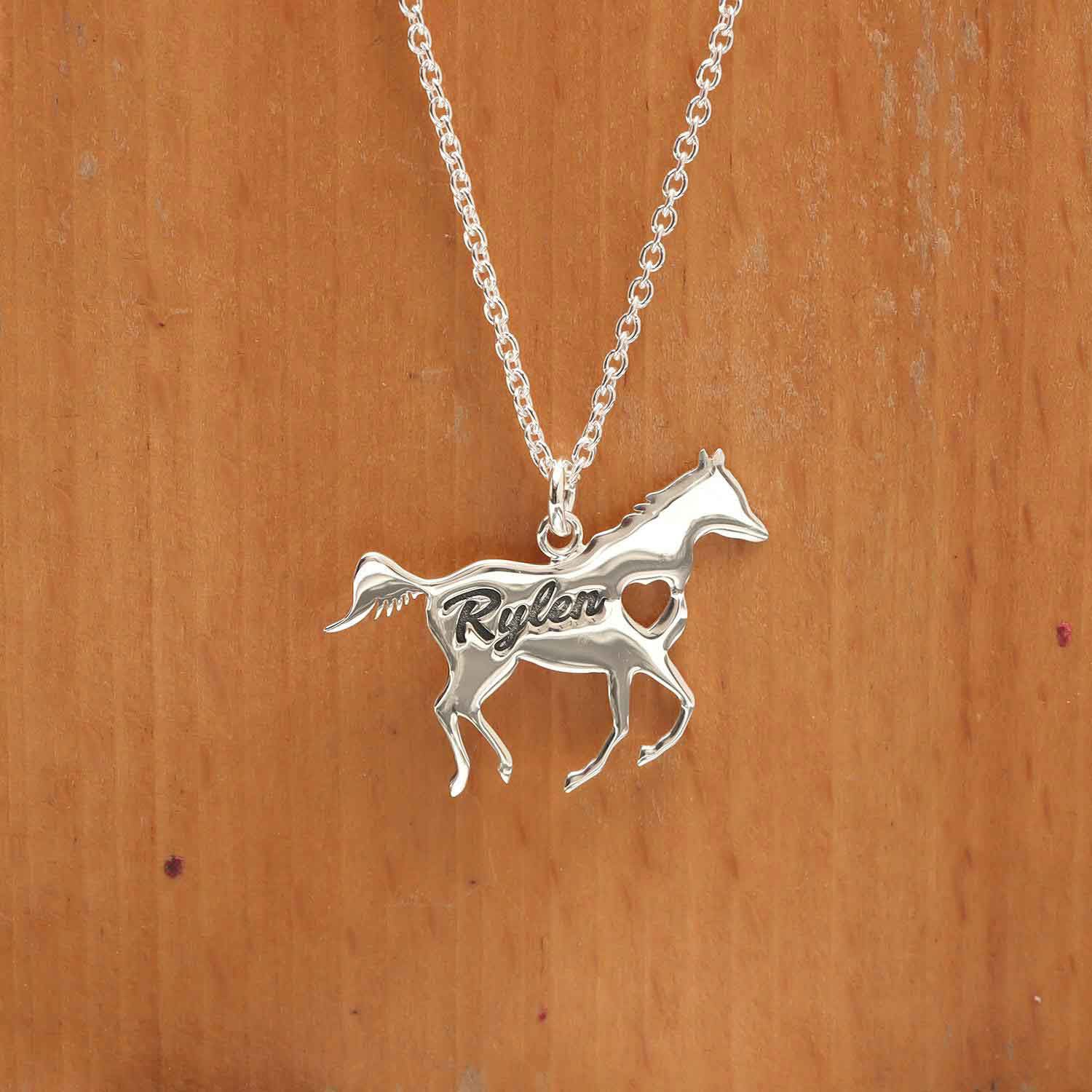 Personalised 925 Sterling Silver Horse Silhouette Name Message Necklace for Teen Women