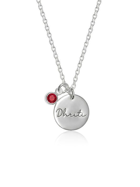 Personalized Name Disc Birthstone Necklace