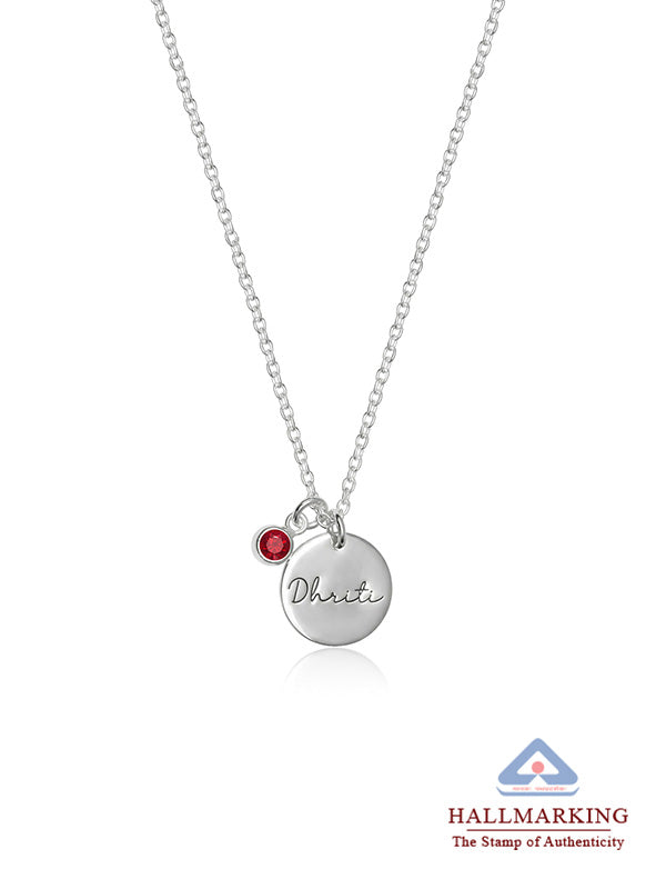 Personalized Name Disc Birthstone Necklace