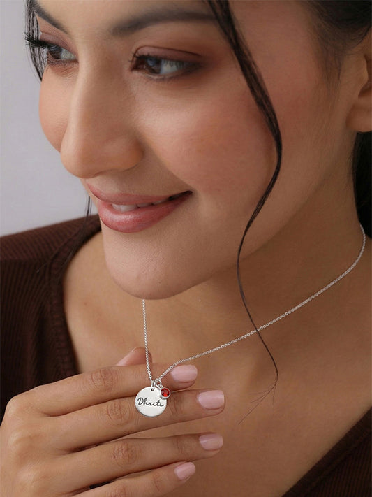 Personalized Name Disc Birthstone Necklace