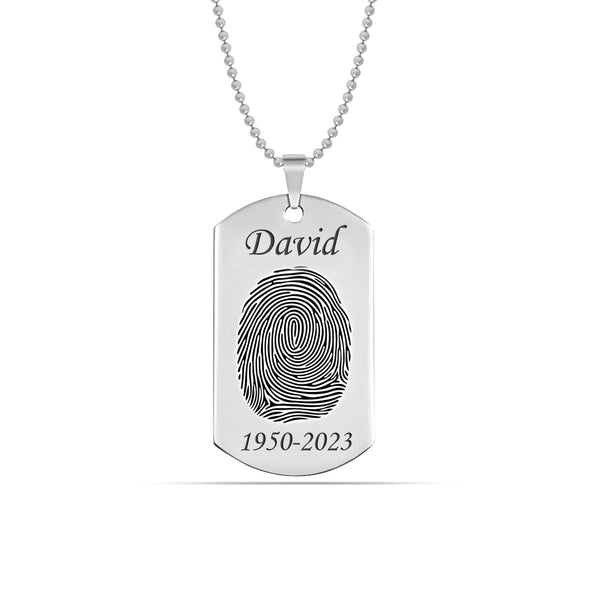 Personalised 925 Sterling Silver Name and Date Memorial Pendant with Actual Fingerprint Necklace for Men Women